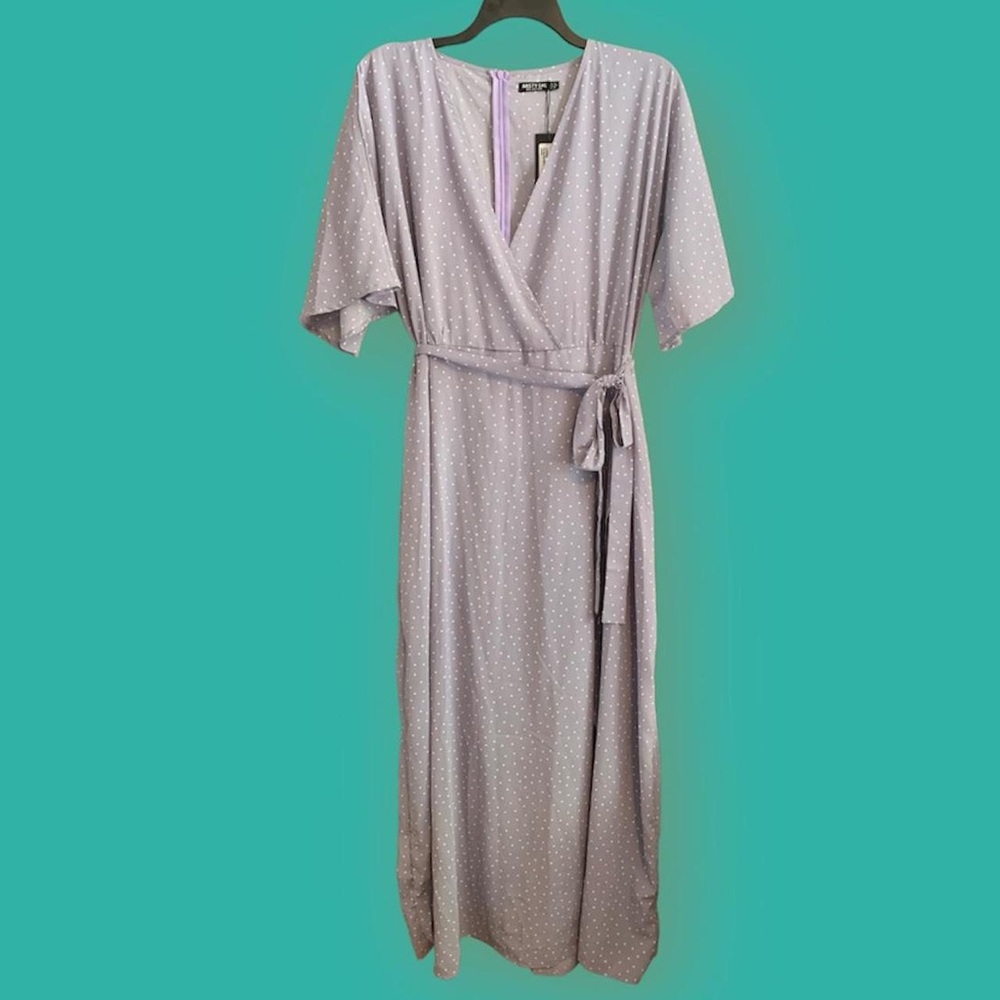 NWT Lavender polka dot wrap maxi dress
